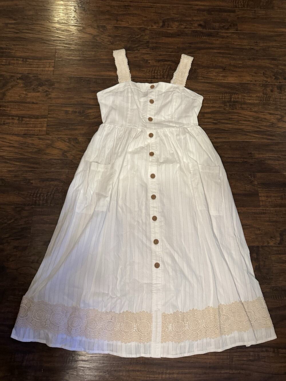 Haute Hippie Style womens White Lace Trim Dress Size 4 Boho Cottagecore Cotton